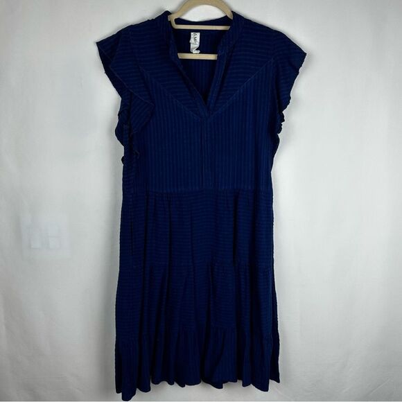 Anthropologie Amadi Blue Linen Blend Tiered Ruffle Sleeve
Dress with Pockets - Picture 2 of 8